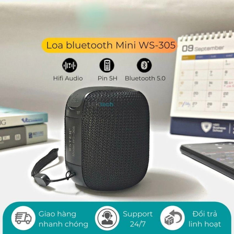 Loa bluetooth không dây Waster 305 mini cầm tay âm bass mạnh treble rời nghe nhạc công suất lớn hát karaoke vi tính tương thích điện thoại, máy tính pin tốt dùng 5h nhiều màu lựa chọn- LinkeeTech