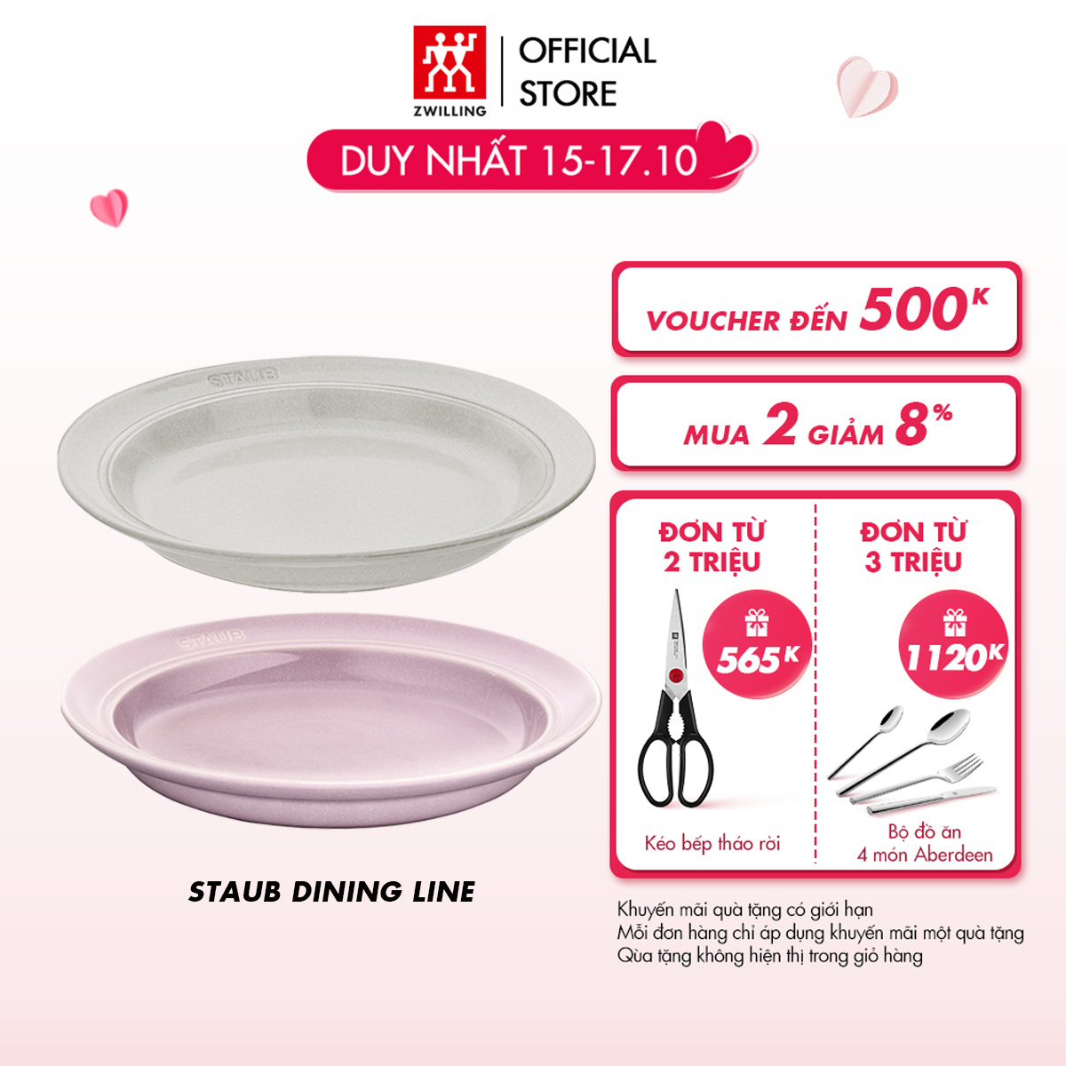 Đĩa gốm sứ sâu lòng cao cấp STAUB size 22cm/24cm (màu trắng truffle/Hoa anh đào)