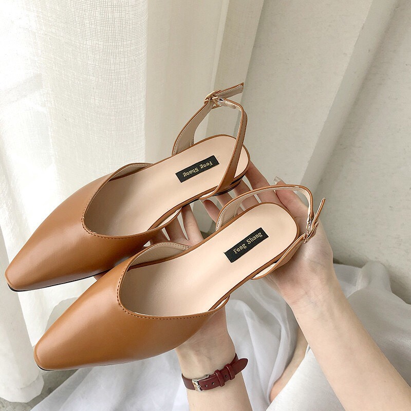 {HCM / CÓ SẴN / ẢNH THẬT} GIÀY SANDAL BÍT MŨI HỞ GÓT MÀU NÂU SIZE 38