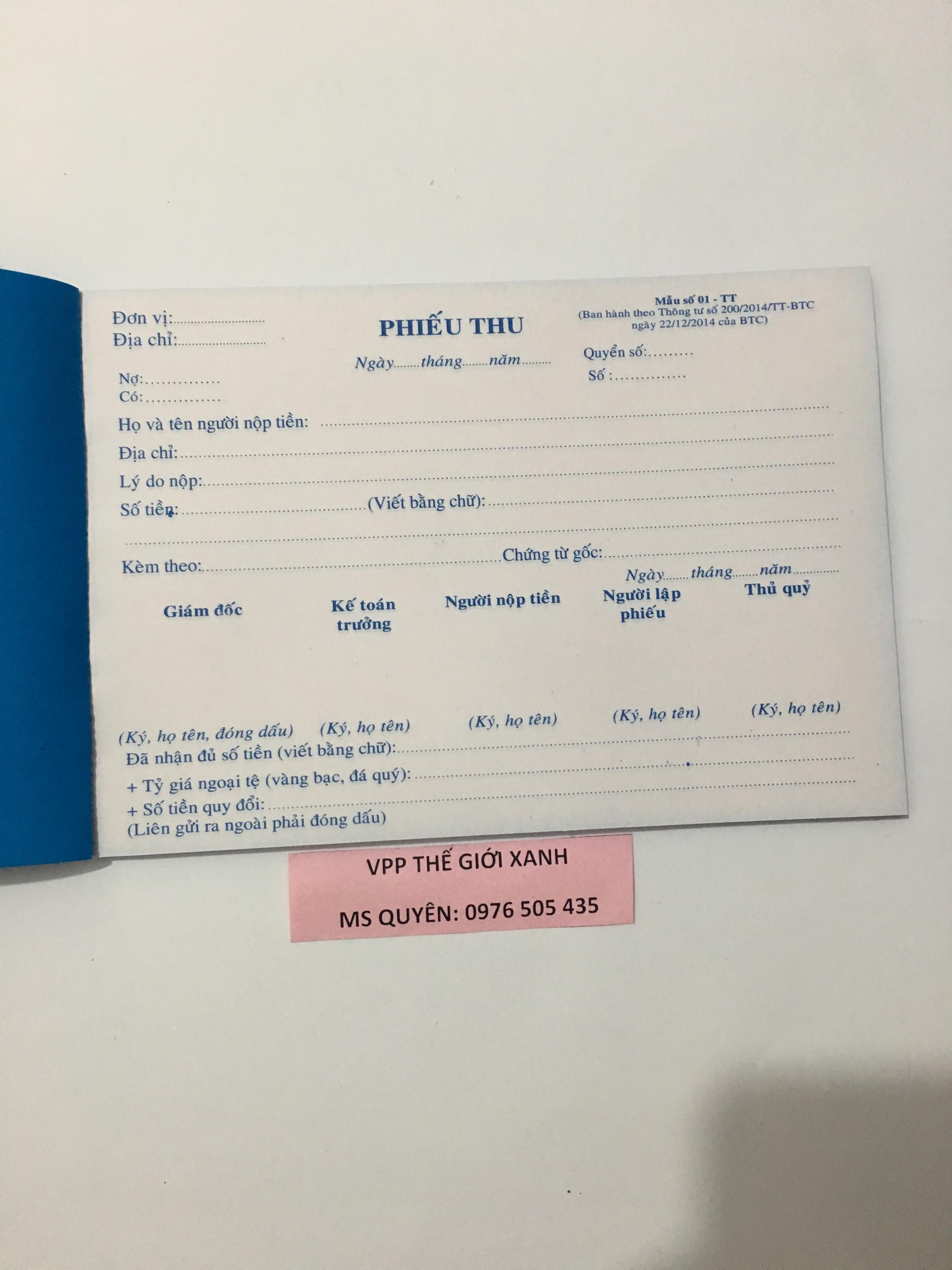 SET 10 CUỐN PHIẾU THU 2 LIÊN NHỎ (12.5*18.5CM)