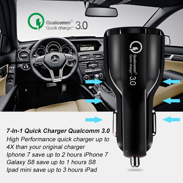 Tẩu sạc ô tô QC3.0 2 cổng USB 5V/3A sạc siêu nhanh LED viền tẩu sạc nhanh ô tô củ sạc nhanh dành cho ô tô,dock sac o to , cu sac nhanh 2 cong usb