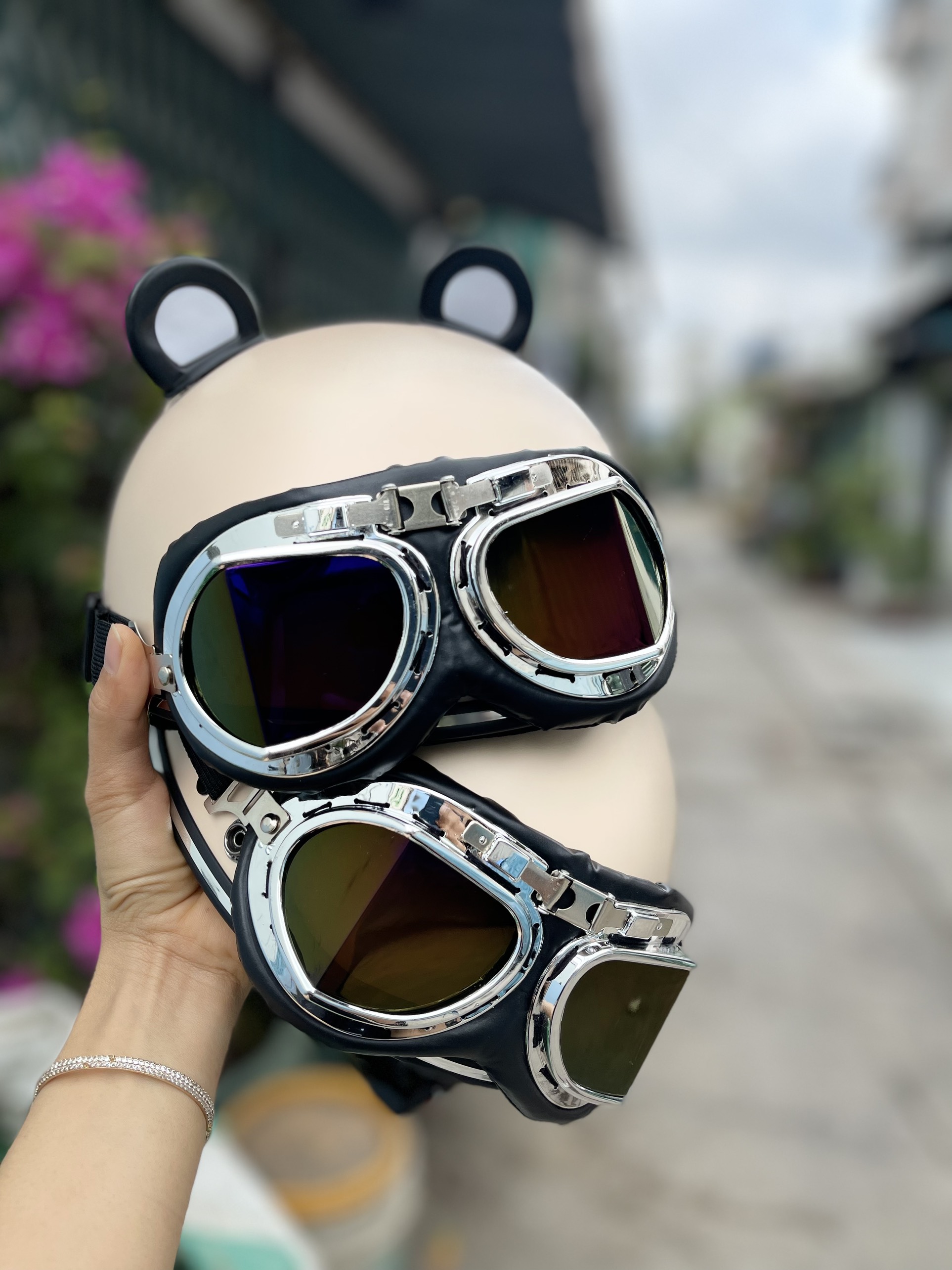 NÓN BẢO HIỂM KÍNH PHI CÔNG +TẶNG TAI GẤU PANDA