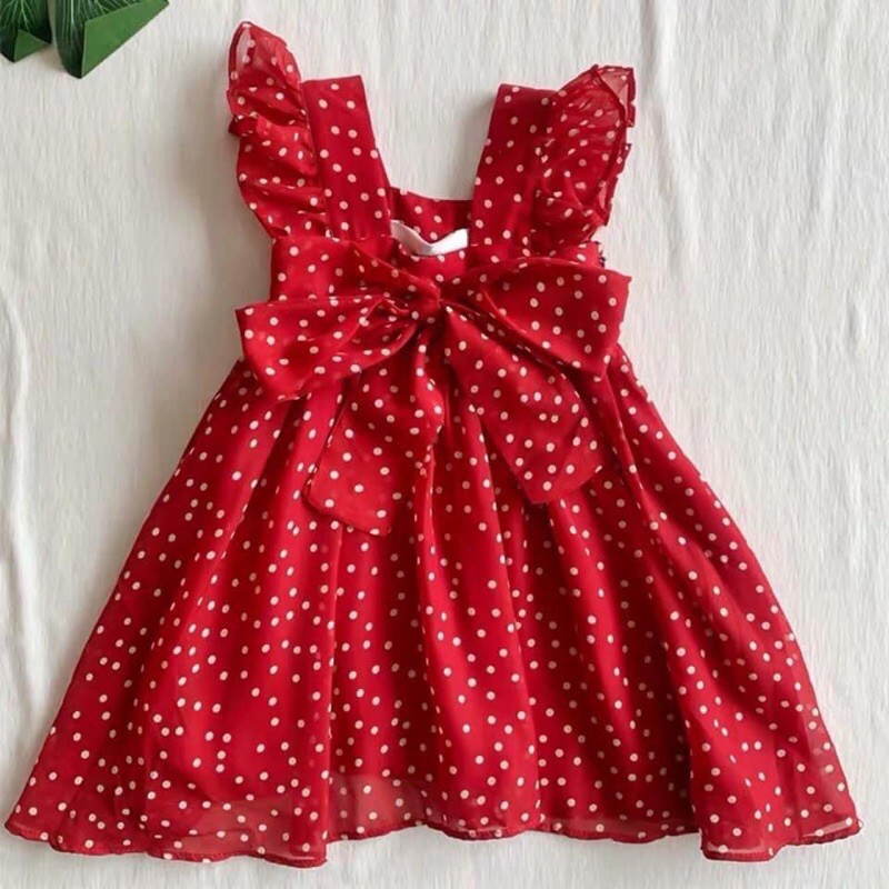 V415 - VÁY ĐÔI MẸ CON ĐỎ CHẤM BI NHÍ