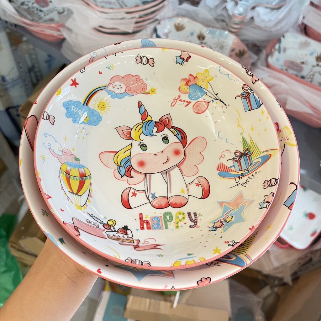 Set bát đĩa decor pony hồng sét 11 món bát ăn cơm chén dĩa dễ thương bát ăn dặm cho bé