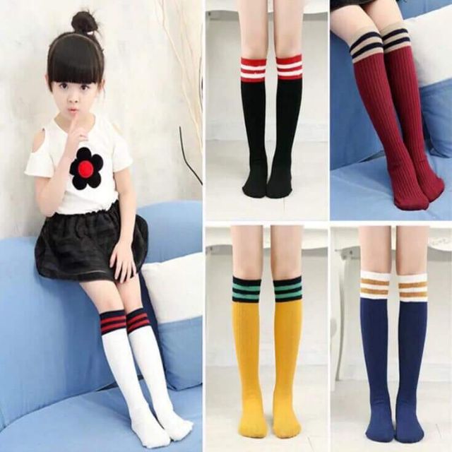 SÉT 10 ĐÔI TẤT TRẺ EM HÀN QUỐC CHO BÉ TỪ 2 ĐẾN 10 TUỔI, Set Tất Dài Tới Đầu Gối Kẻ Sọc Nhiều Màu Cho Bé