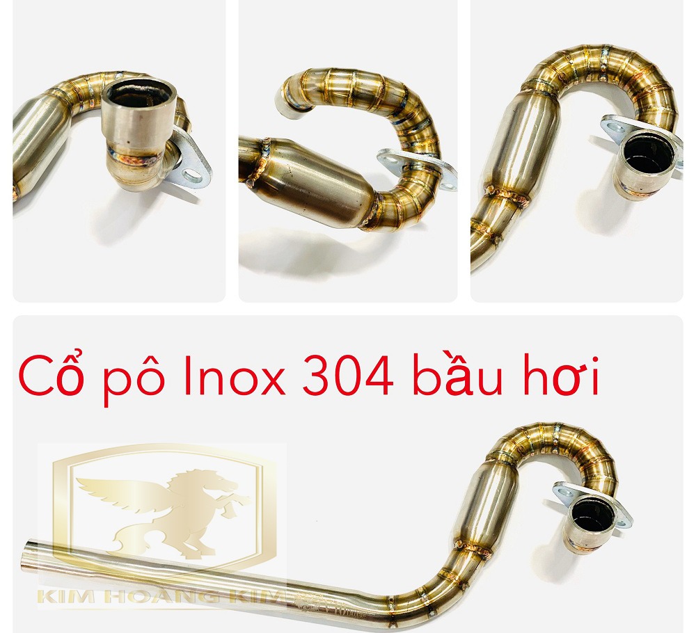 Cổ Pô INox bầu hơi gắn xe máy Wave,Dream,Wave A 110,Wave Blade,S110