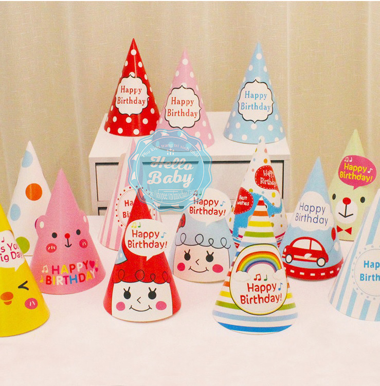 Set 5 mũ giấy sinh nhật (20cm) - Hello Baby