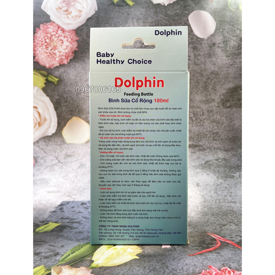 Bình Sữa Cổ Rộng DOLPHIN 180ml Có Tay Cầm – DP-019A