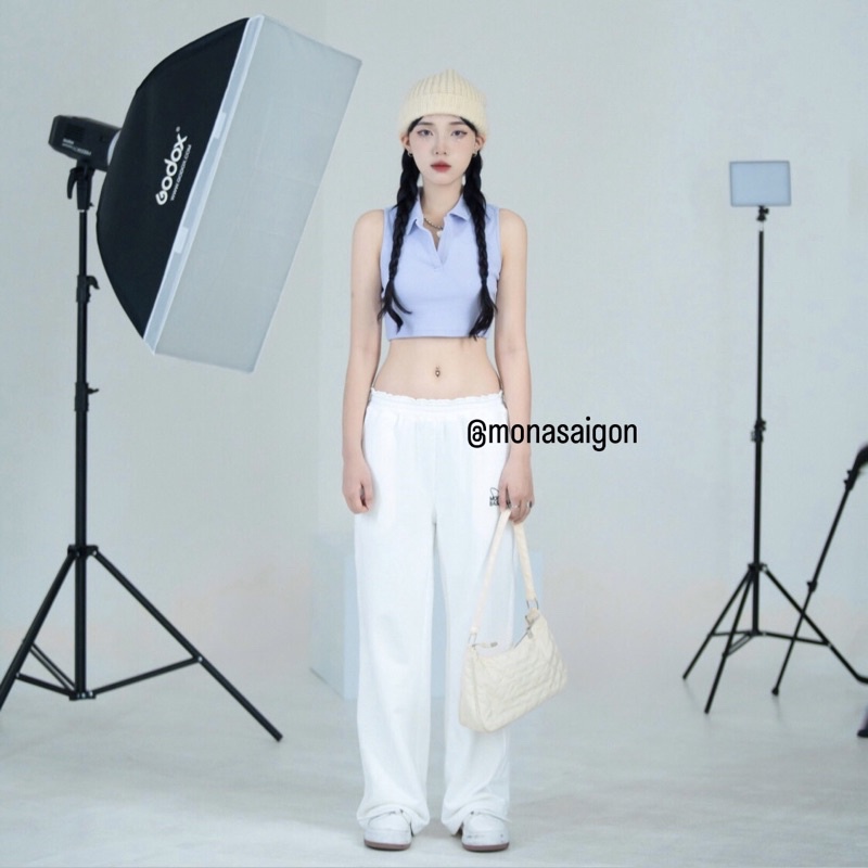 Áo croptop thun gân polo MONÁ - PERRY TÍM