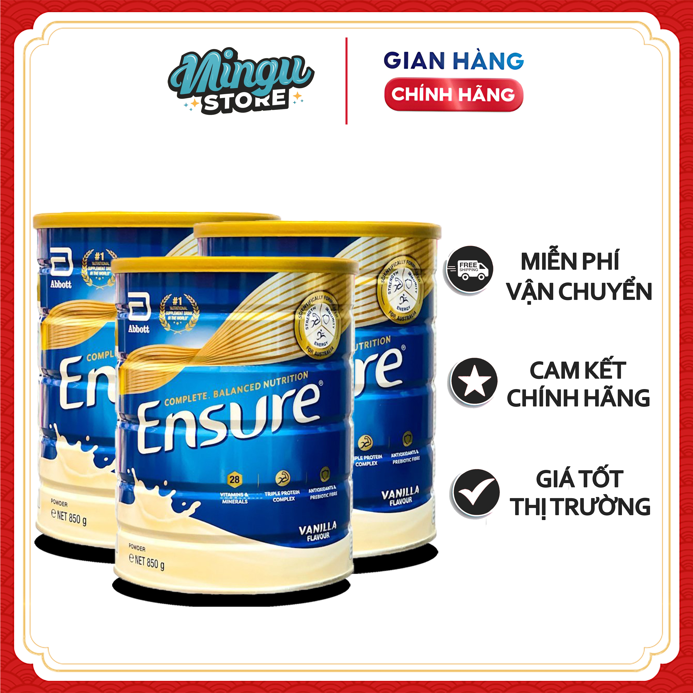Combo 3 Hộp Sữa Bột Ensure Úc 850g - Date 01 / 2026