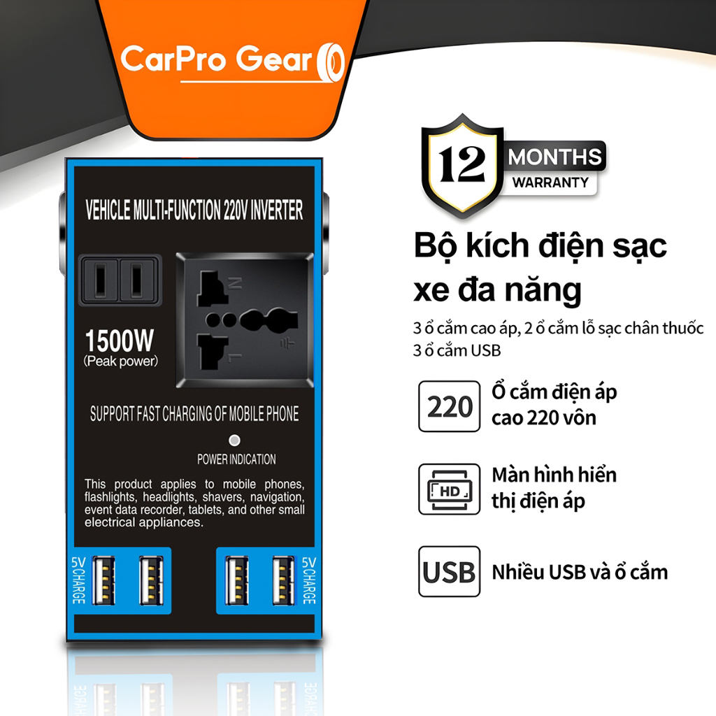 Car inverter 12v/24v to 220v car power converter multi-function car socket charger (CHỈ DÀNH CHO Ô TÔ NHỎ VÀ XE TẢI LỚN)