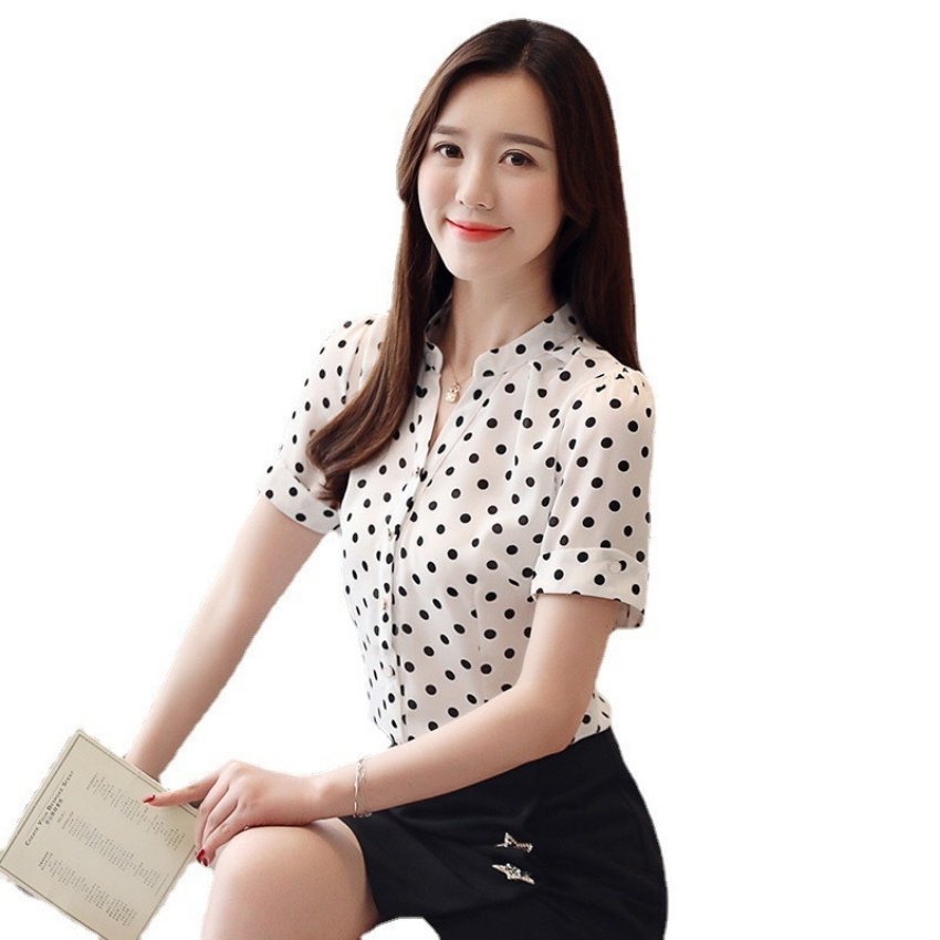 Áo sơ mi nữ tay ngắn cổ trụ chấm bi Thời trang PONIVA BRANCH thời thượng dành cho quý cô