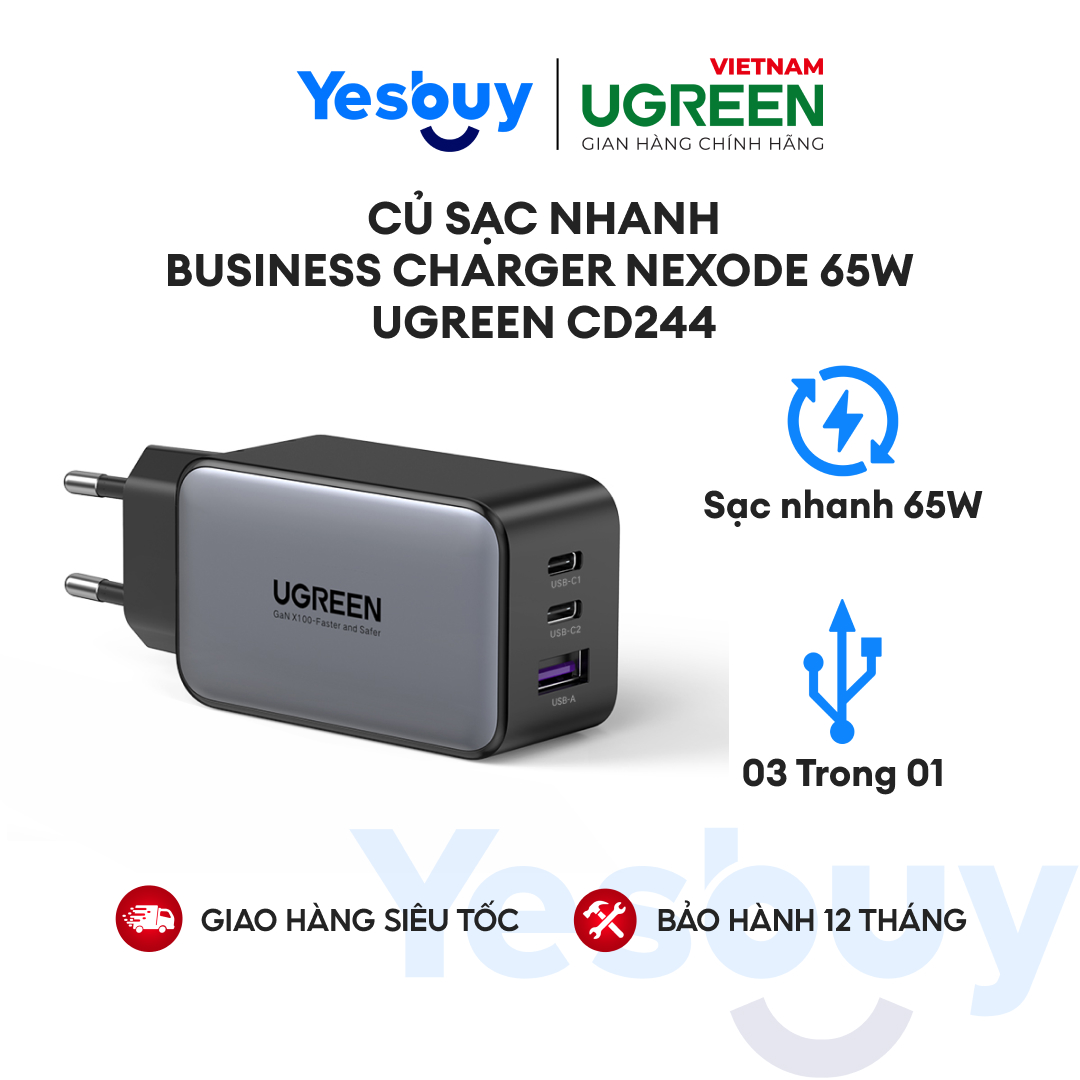 Củ sạc nhanh business charger nexode 65w ugreen cd244 công nghệ sạc gan 10334 &10335 - sạc nhanh qc 4.0 pd 3.0 2.0 - hàng chính hãng - bảo hành 18 tháng 1 đổi 1