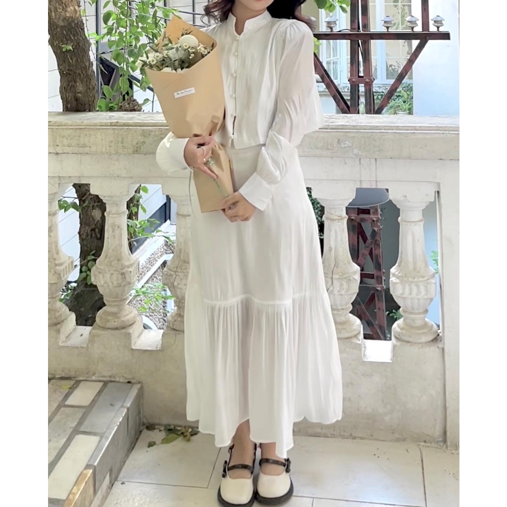 Set váy sơ mi cổ tàu hàng thiết kế by Basic.room