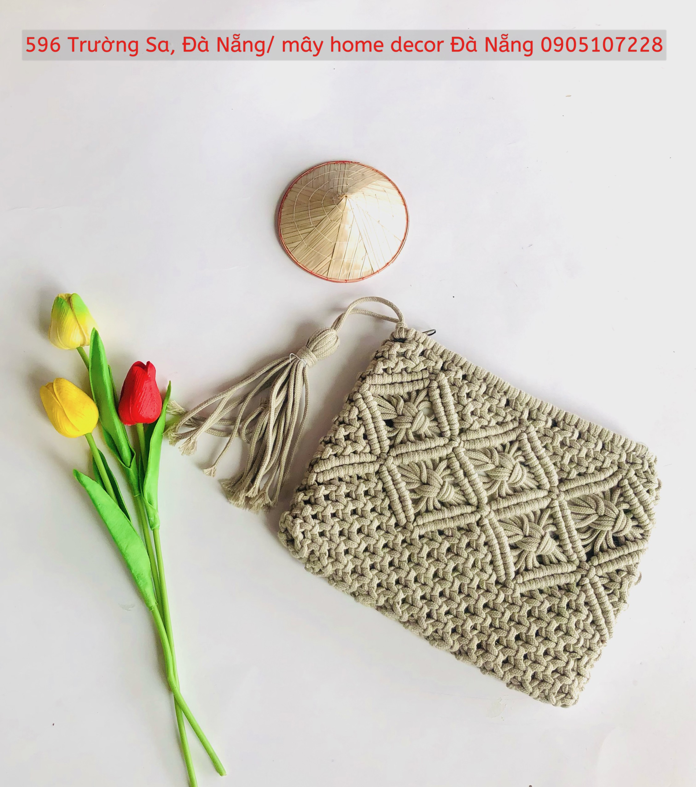 Ví Cầm Tay Nữ Hàng Handmade Đan Tay Tỉ Mỉ, Ví len macrame cầm tay size L siêu xinh quý phái sang trọng  - Macrame clutch