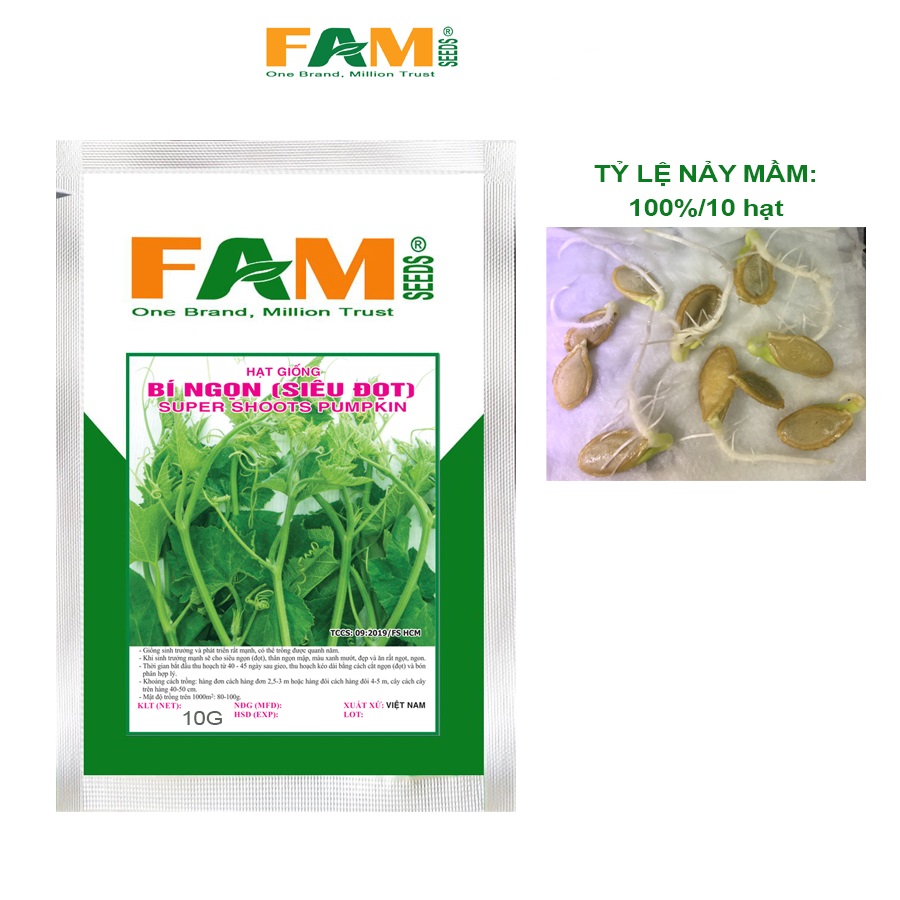Gói 10g Hạt Giống Bí Ngọn Siêu Đọt FAM SEEDS - Nảy mầm khỏe và sinh trưởng mạnh, Siêu đọt, Năng suất cao, Thân ngọn mập