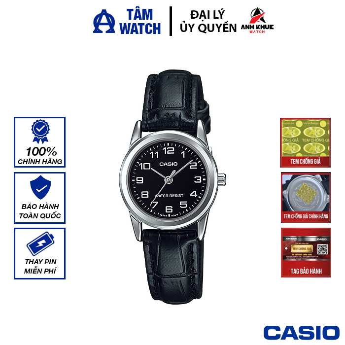 Đồng hồ nữ dây da casio standard chính hãng anh khuê ltp-v001l-1budf