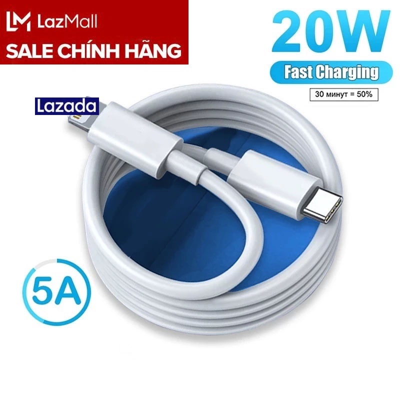 20W Lazada Mall Chính Hãng Cáp Sạc Nhanh 20W Chân Cắm Type C To Lightning Cho P14/13/12/11/Xs Max/7/8plus ,... Chip Thông Minh Tích Hợp Cung Cấp Khả Năng Bảo Vệ Hoàn Hảo Khỏi Quá Tải.
