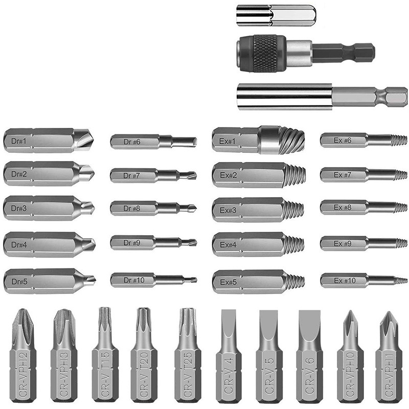 Damaged Screw Extractor, Bolt Extractor Kit 33 Pieces with Magnetic Extension Bit Holder, Socket Adapter for Broken Screw and Bolt Stripped