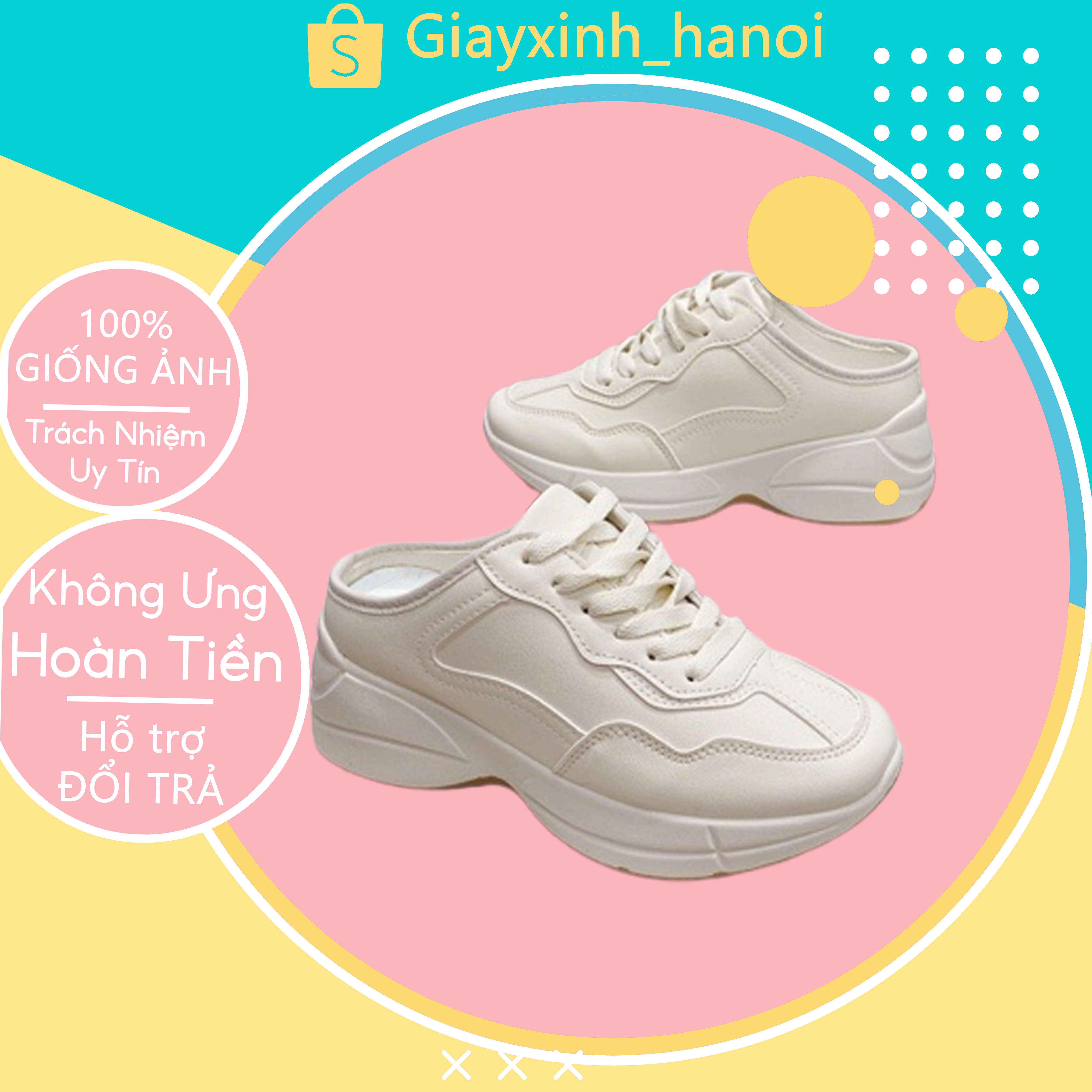 Giày thể thao nữ chất da màu trắng đế cao giày sục thể thao nữ GC hot trend 2021 mã M003