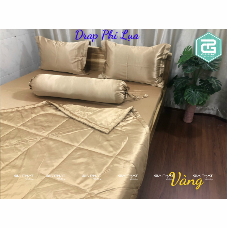 Bộ ga gối, Ga trải giường Phi lụa cao cấp 5 món ( 1 ga + 1 mền + 2 vỏ gối nằm + 1 vỏ gối ôm )