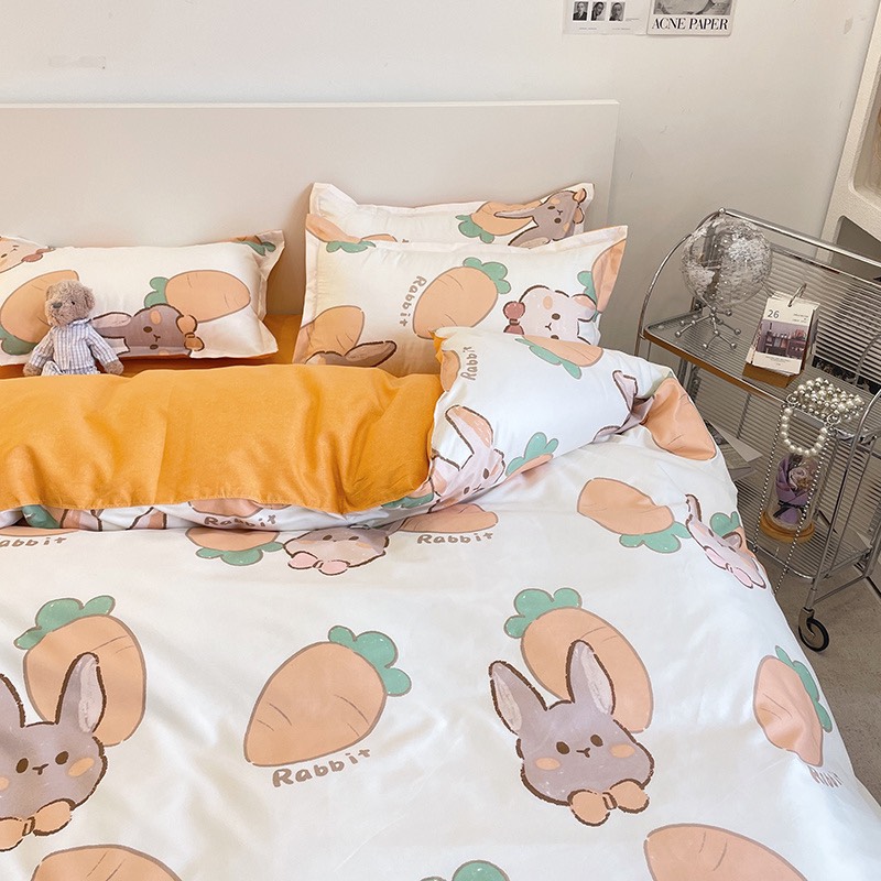 Set chăn ga gối cotton poly - Mẫu thỏ carot