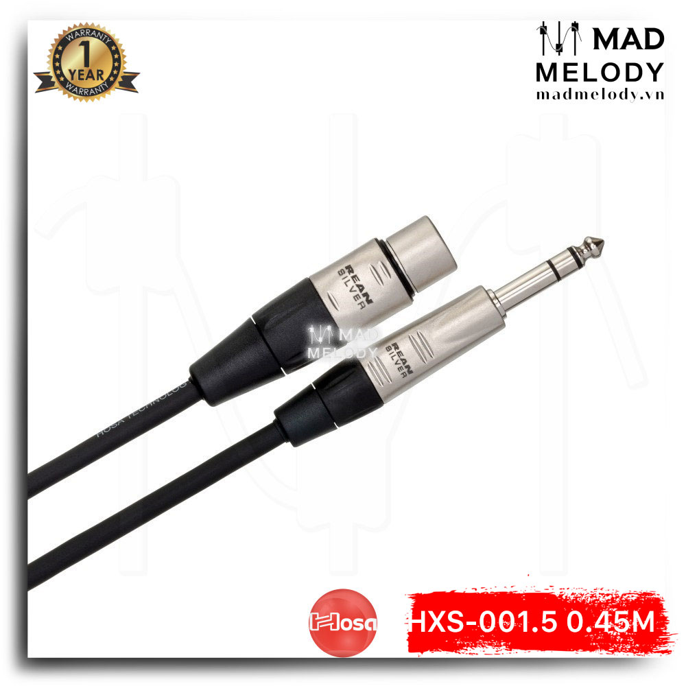Hosa Pro Balanced Interconnect HXS-001.5 (0.45m) (REAN XLR3F - 1/4in TRS) (Dây cáp preamp canon XLR cái 6ly 6.35mm TRS balanced đực, Brand New)