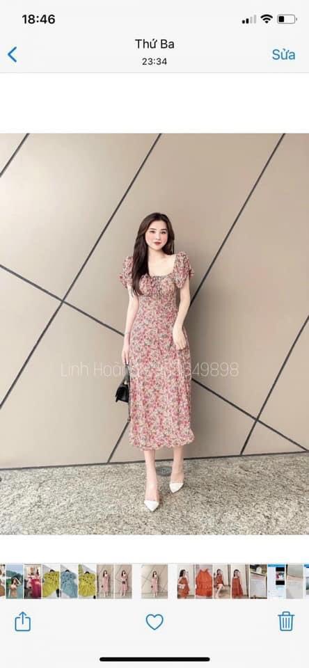 váy hoa rút ngực xẻ tà( có mút ngực)