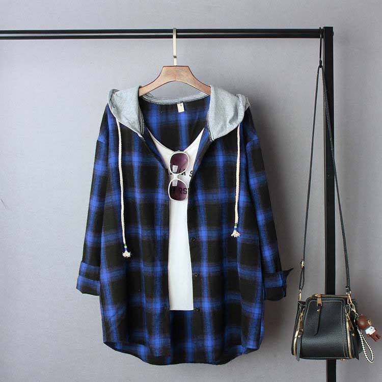 [HCM]Áo Khoác Unisex ( CÓ HINH THAT) Kiểu Dáng Sơ Mi Caro Trắng Đen Phối Nón Nỉ Xám Thời Trang NEW
