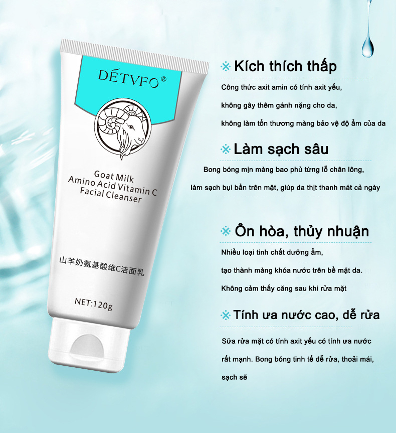 【💯Hàng thật】DETVFO Sữa rửa mặt Axit amin 120g