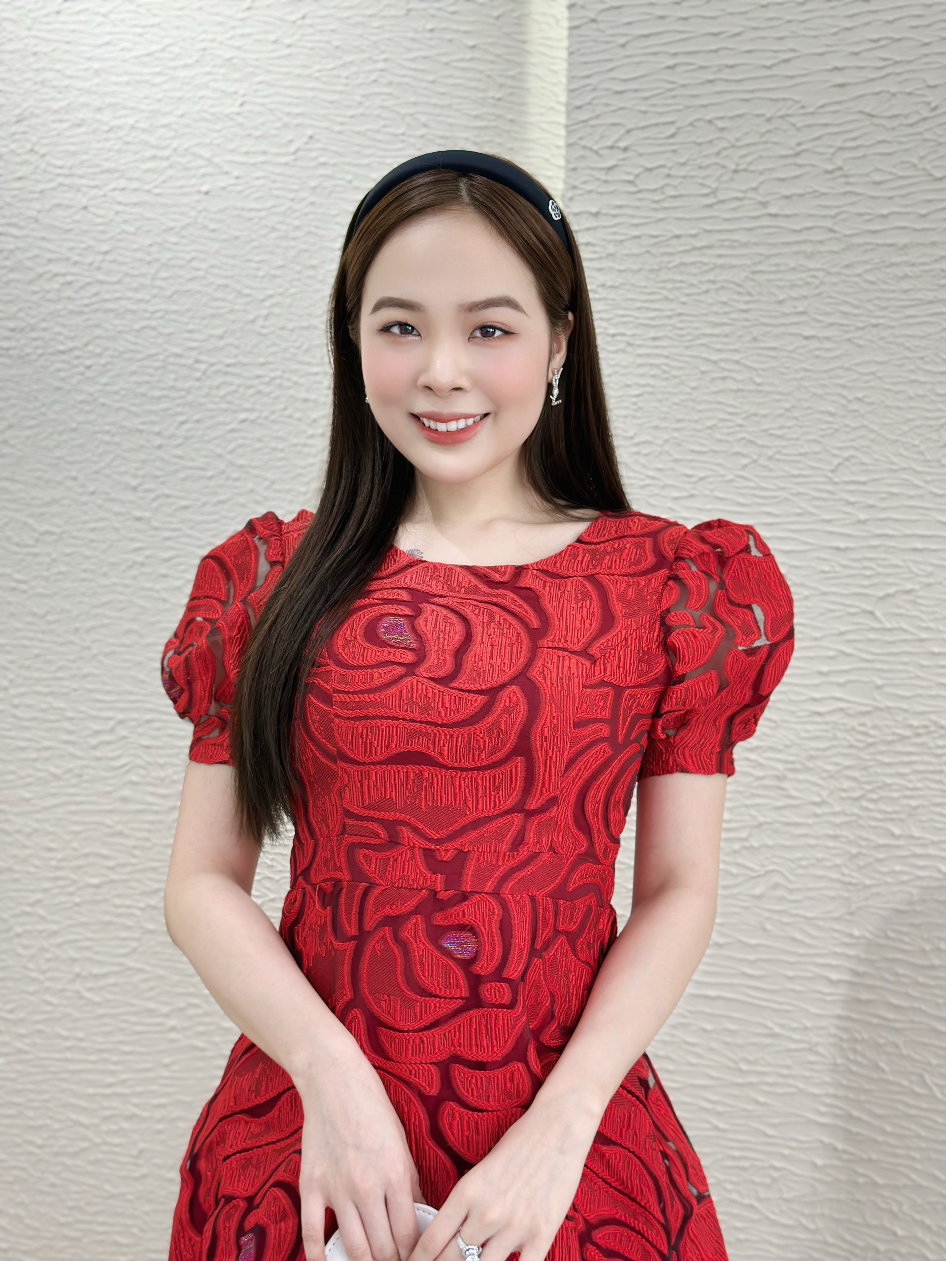 Đầm xòe tapta vân hoa hồng, tay phồng Misa - MS0258