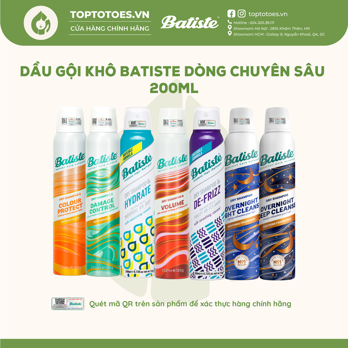 Dầu gội khô Batiste Dry Shampoo dòng chuyên sâu giải quyết mọi vấn đề về tóc 200ml