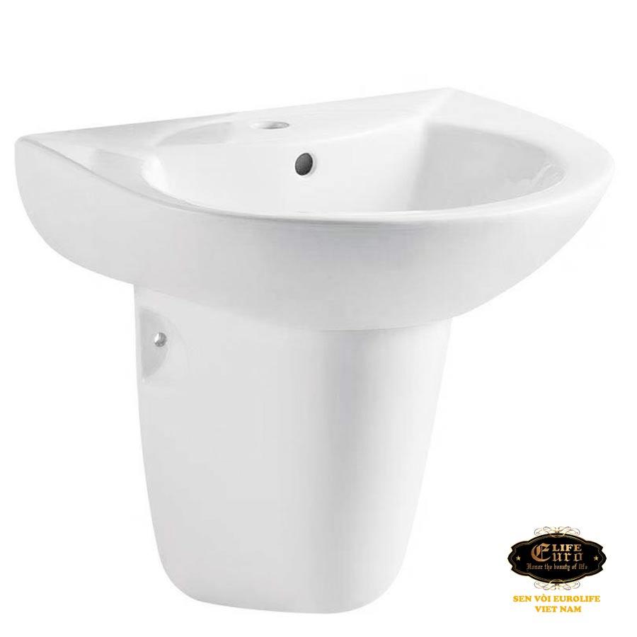 Chậu Lavabo sứ men Nano tuyết trắng chân treo Eurolife LVB-01