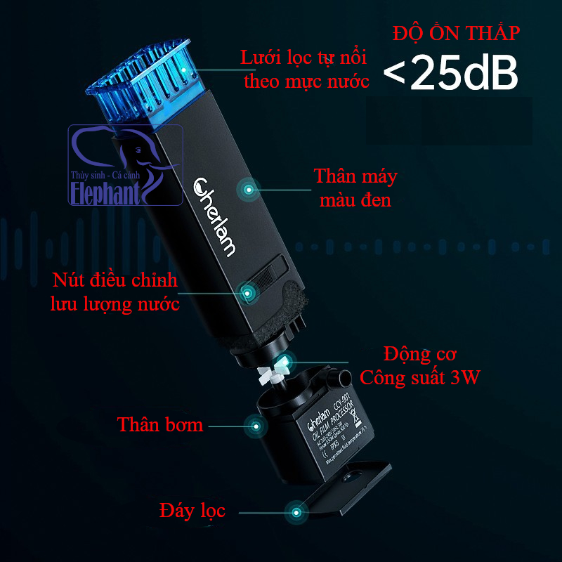Lọc váng cherlam 3w cho bể cá, bể thủy sinh