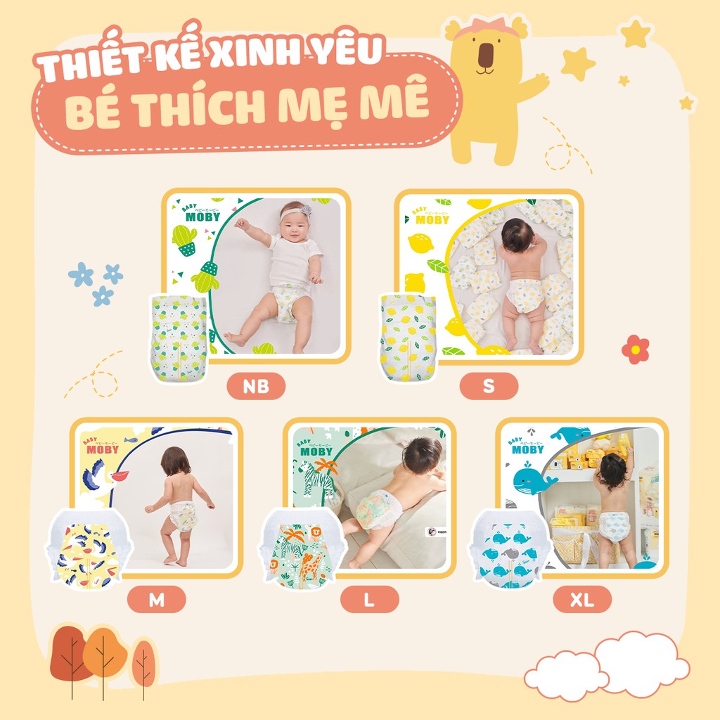 Tã Dán Baby Moby Chống Tràn Thấm Hút Siêu Tốc NB42/S40