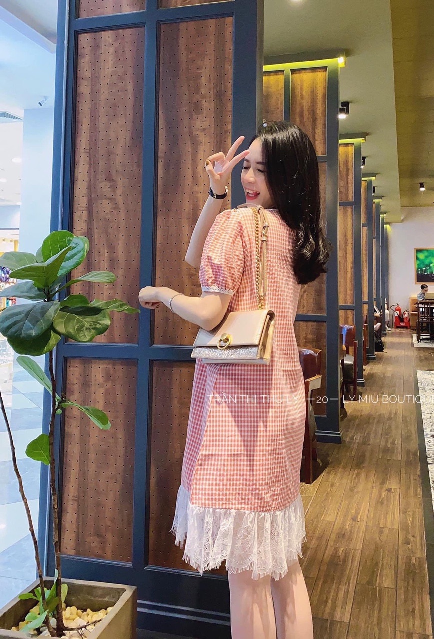 [HCM]Đầm suông caro phối ren