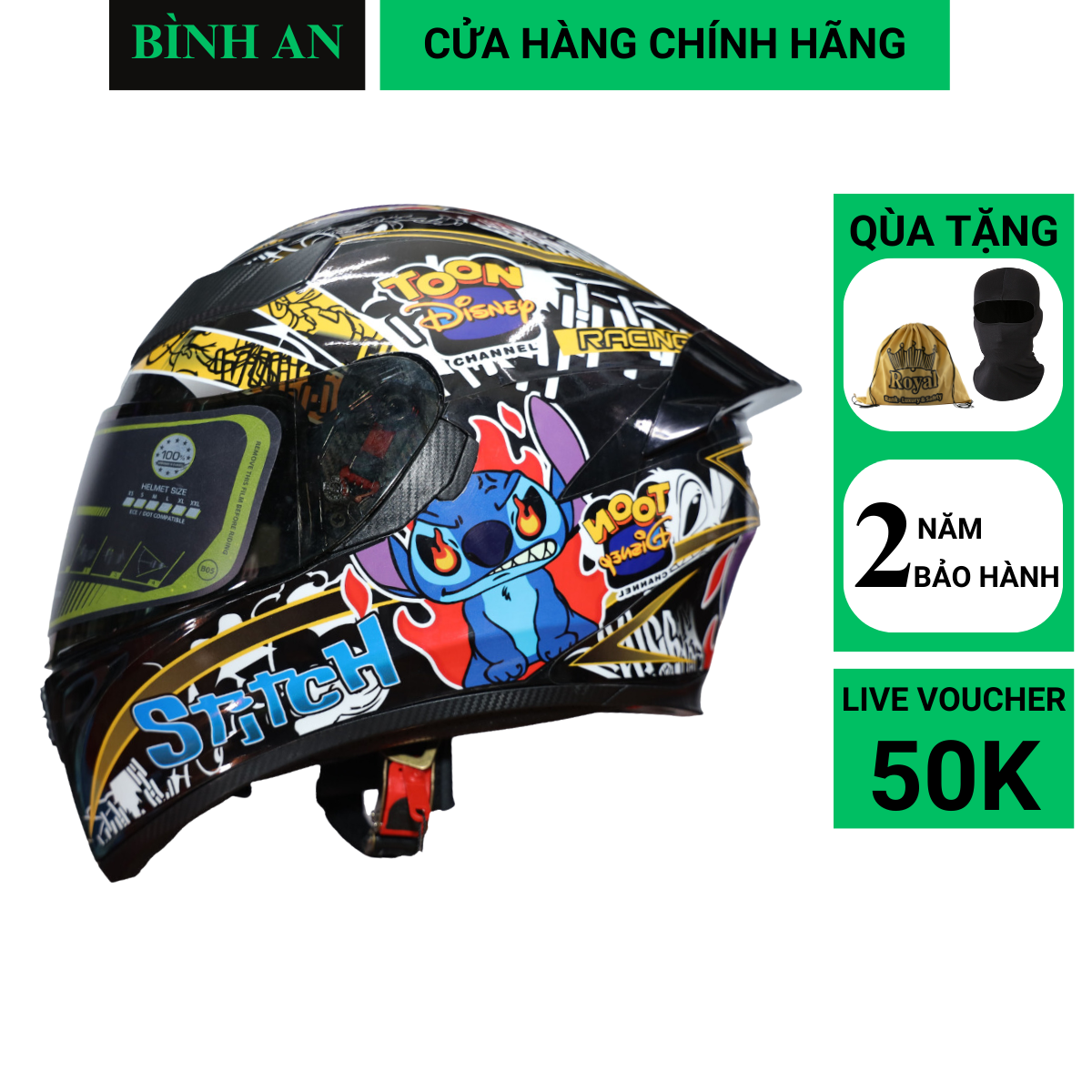 Nón Fullface ROYAL M138B 1 Kính Lên Tem STICK