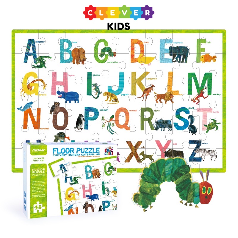 Đồ chơi ghép tranh 48 miếng chú sâu háu ăn - xếp hình bảng chữ cái cho bé 3+ - cleverkids