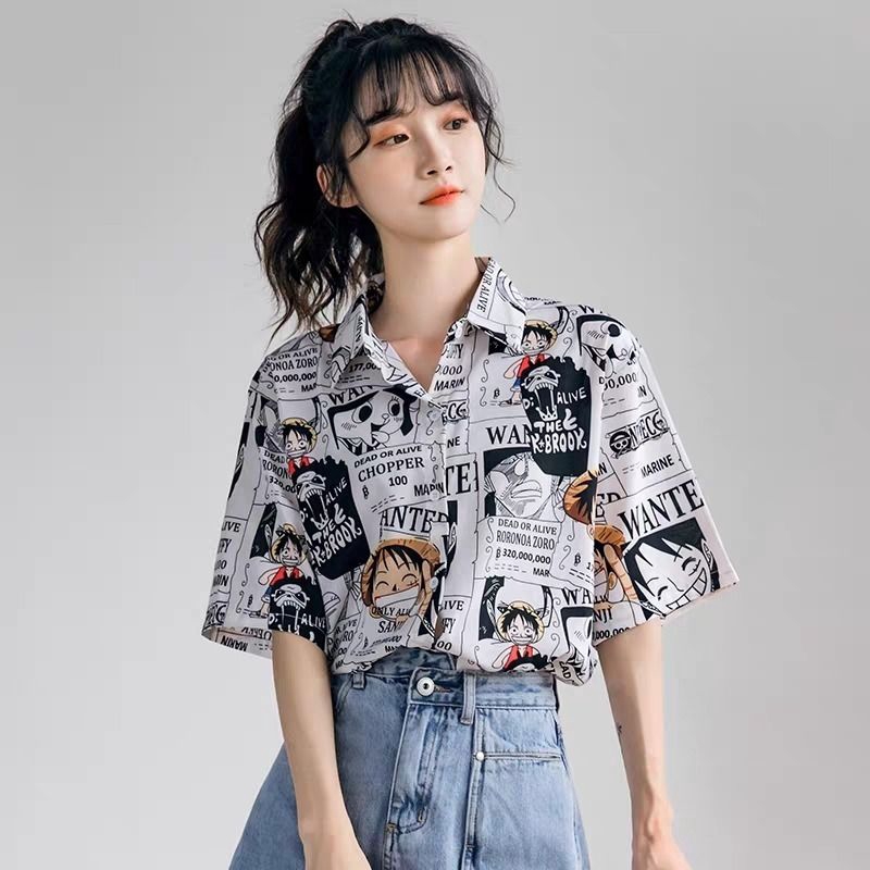 Áo sơ mi vải lụa không nhăn One Piece Luffy || Hany Shop