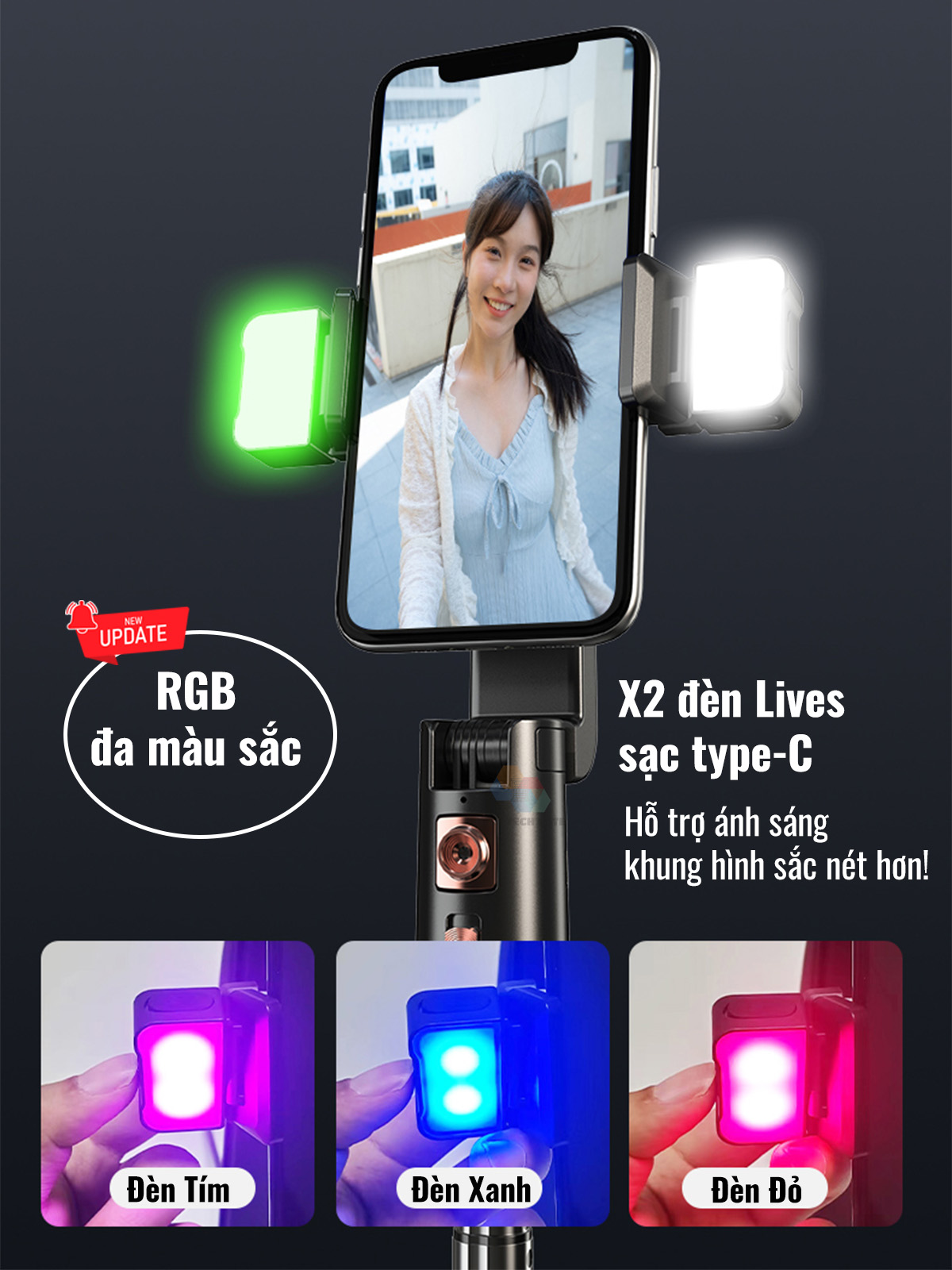 Chân quay video, chụp ảnh AI thông minh A100 cho điện thoại, dõi theo chủ thể khi chuyển động, có điều khiển gimbal 360, hàng chính hãng