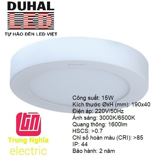ĐÈN LED PANEL ỐP TRẦN TRÒN 15W DUHAL - KDGC515