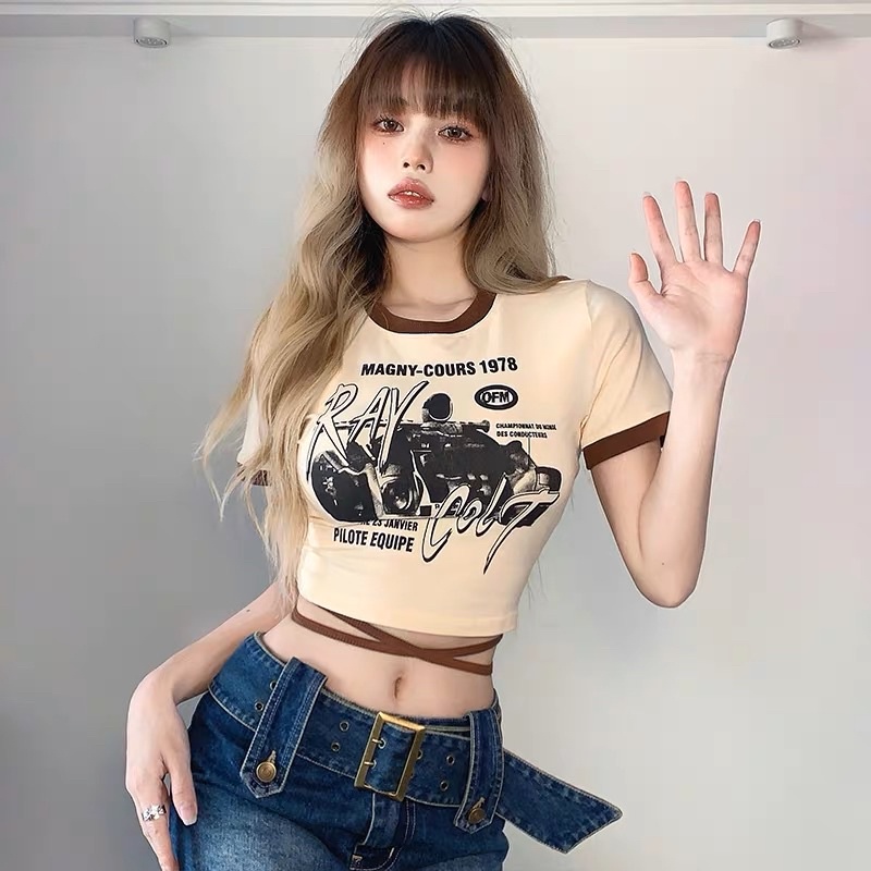 h30 ÁO CROPTOP PHỐI DÂY QUẤN EO XINH H30