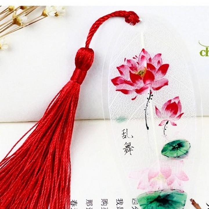 Bookmark gân lá cổ phong dây tuyến hoa sen cổ trang đánh dấu trang