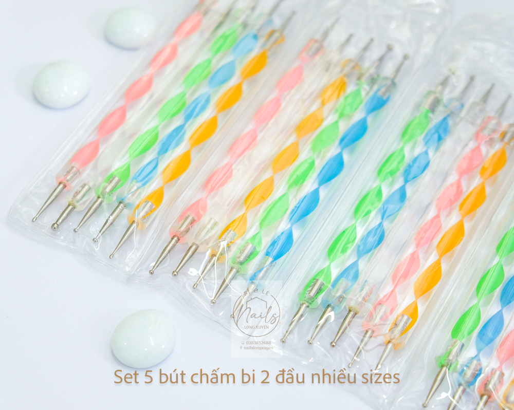 Set 5 bút chấm bi 2 đầu, set 5 bút chấm bi làm móng