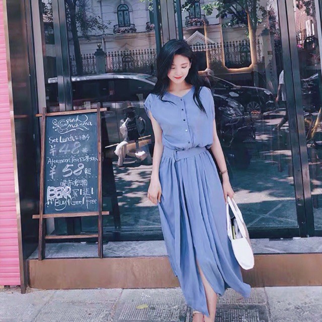 Đầm tay con kèm belt 2 màu