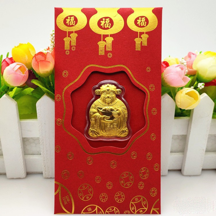 Một Bao Lì Xì Thần Tài Mạ Vàng 24k May Mắn - Với Tông màu đỏ mang lại nhiều may mắn
