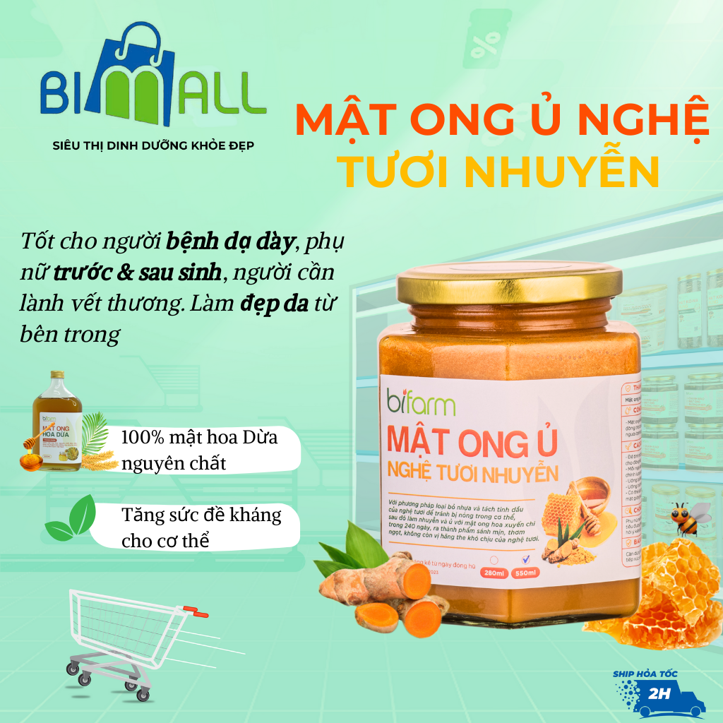 Mật ong ủ nghệ tươi nhuyễn_Hũ 280ml_Hũ 550ml