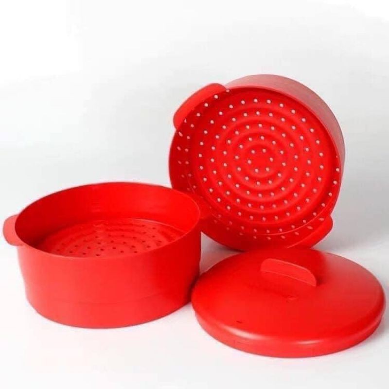 Xửng hấp 2 tầng Tupperware màu đỏ Steam it