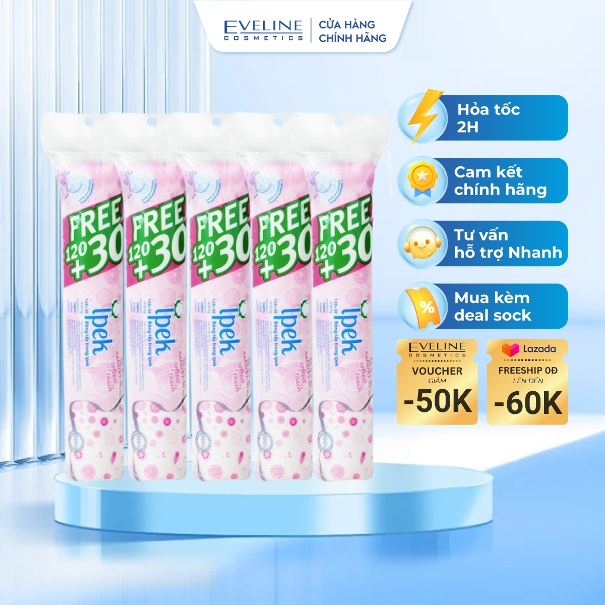 Combo 5 bông tẩy trang Ipek 150 miếng/bịch chính hãng
