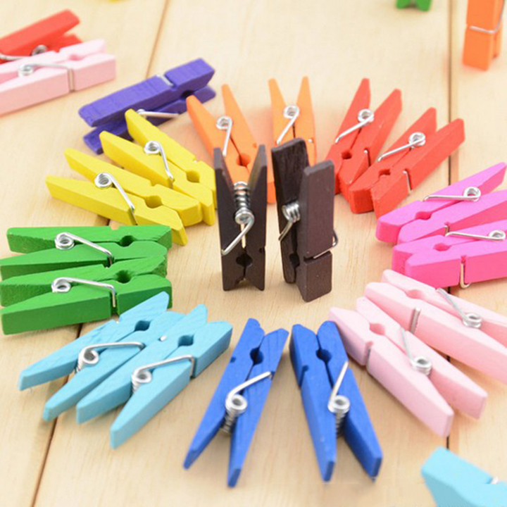 Set 20/ set 50 kẹp gỗ loại lớn đủ màu tặng kèm 5m dây thừng- Kẹp ảnh - kẹp gỗ treo khung ảnh trang trí nhà cửa tiệc